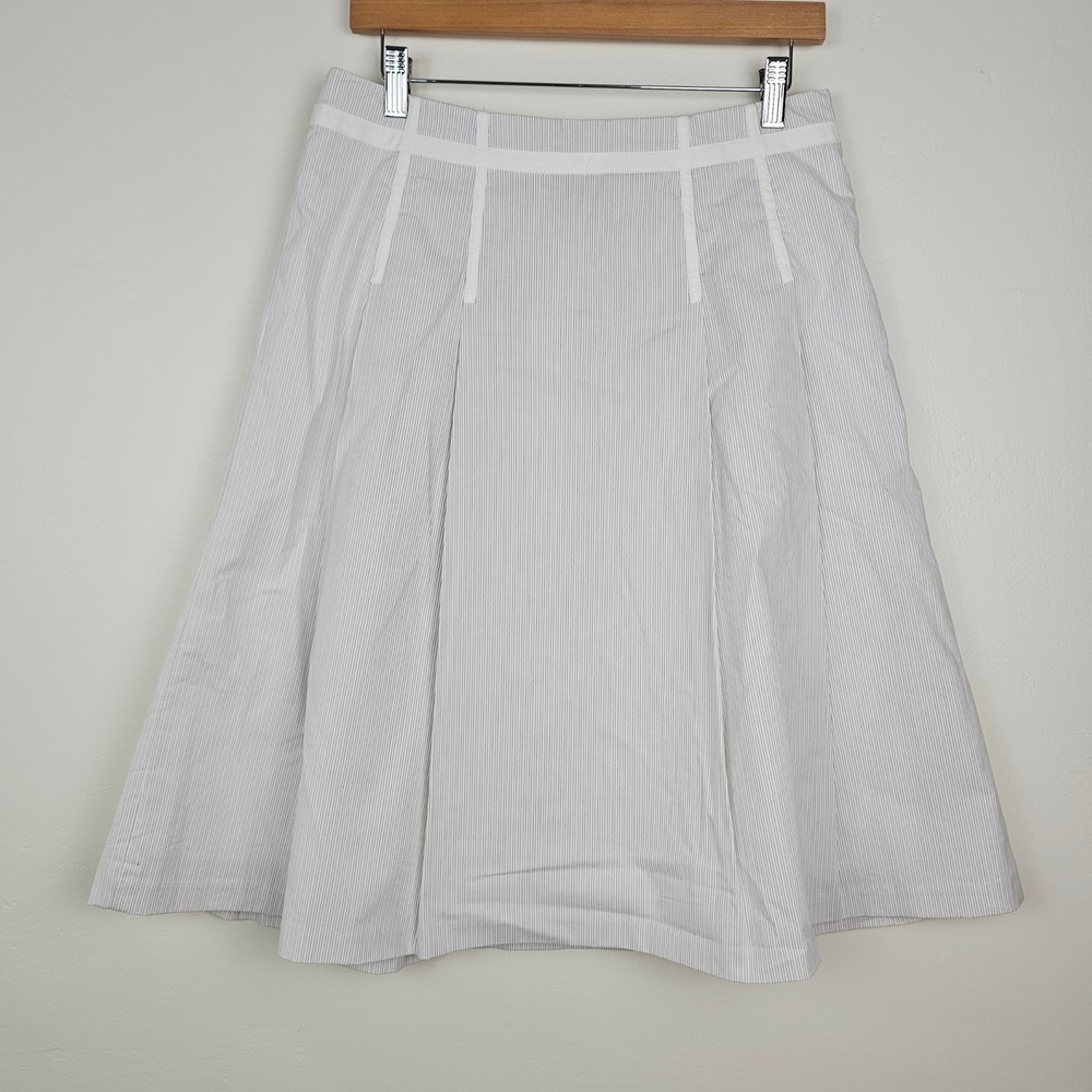 Gap Skirt Women 6 White Pinstripe A-Line Pleated Cotton Stretch Career Casual
